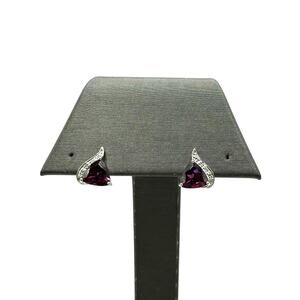 10k White Gold Trillion Cut Red/Purple Stone & .05cttw Diamond Earrings (16715)